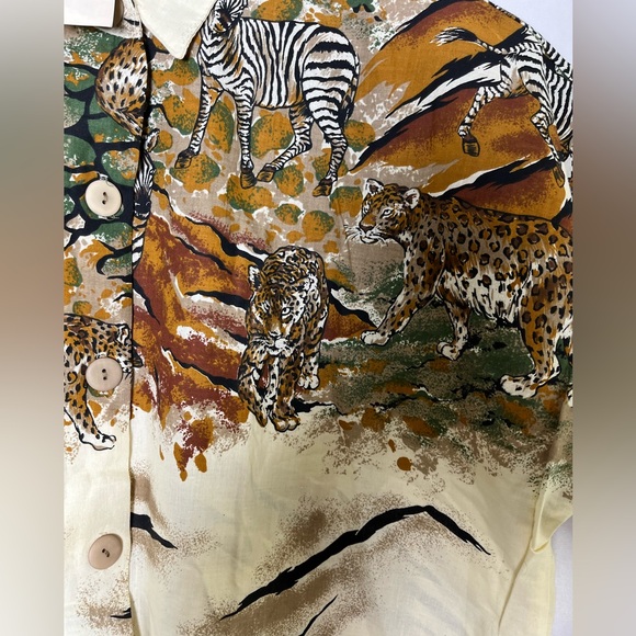 Denim Republic Vintage 90s NWT! Safari Artsy Animal Button Shirt Women Size L - Picture 2 of 4